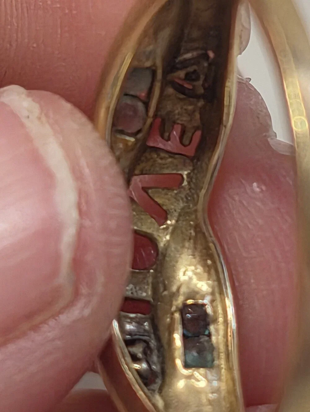 10k Gold-Tone LOVE Accent Ring with Green and Clear Stones
